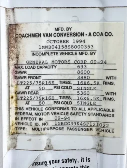 
										1995 Chevrolet G30 RV Conversion by Coachmen Vans full									