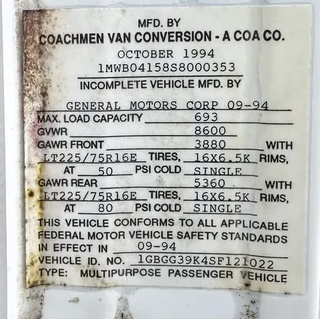 
								1995 Chevrolet G30 RV Conversion by Coachmen Vans full									